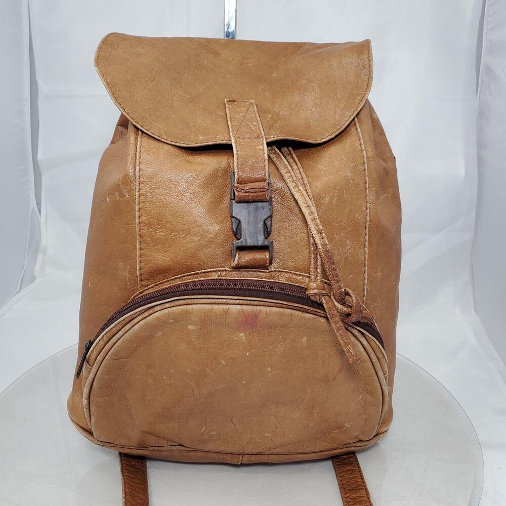 Vintage Rustic Genuine Leather Brown Backpack Drawstring Front Pocket Colombia